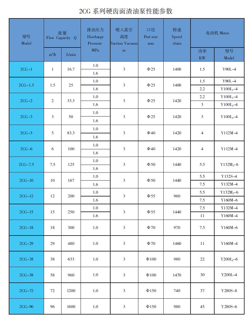2CG渣油齿轮泵参数